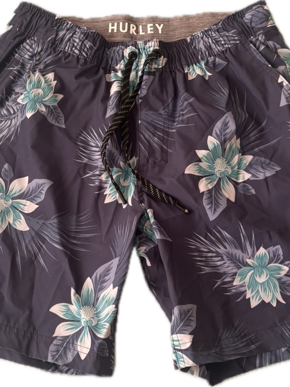 Hurley Navy Floral Swim Shorts with Teal Accents